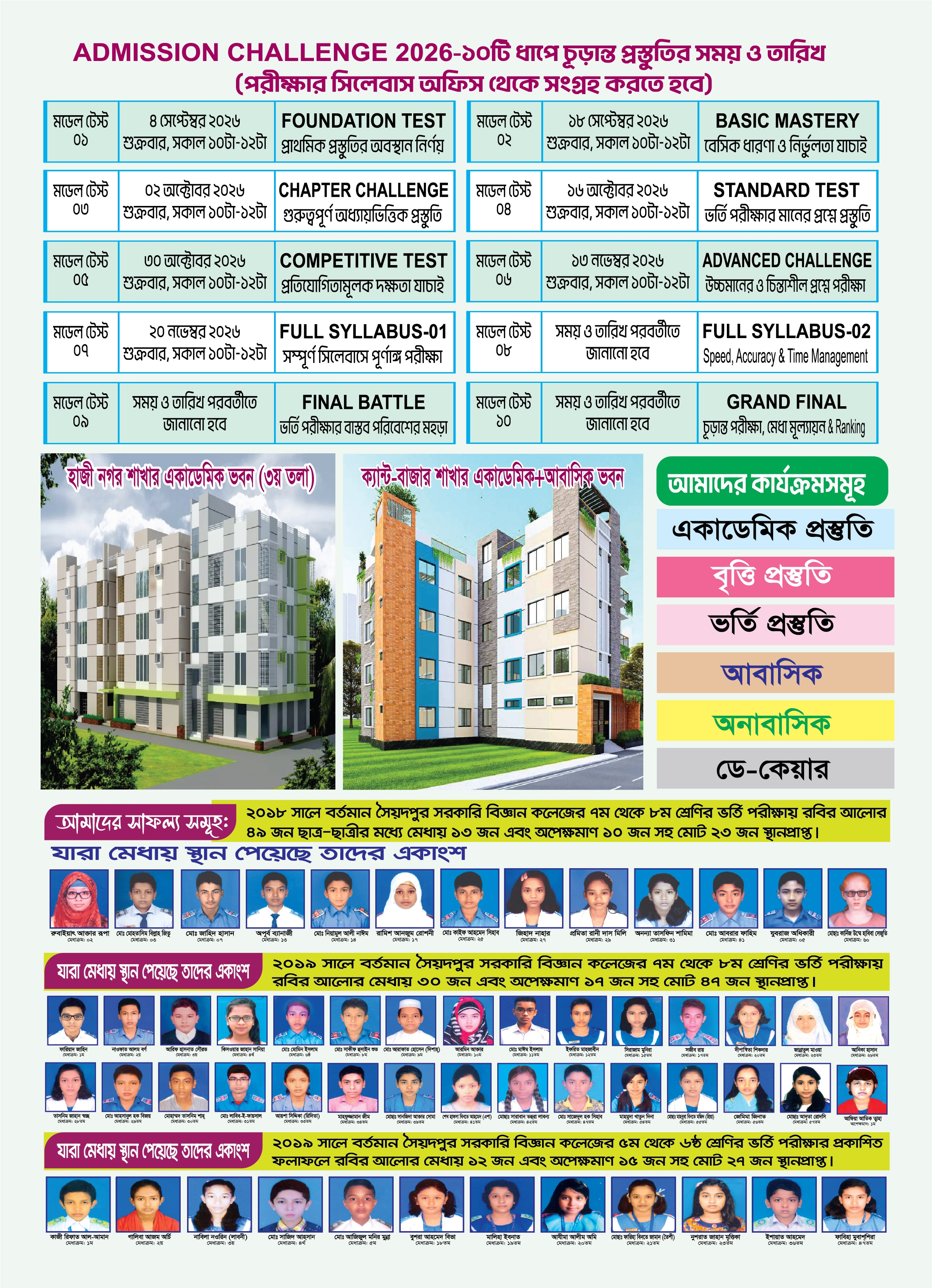 ১০‌টি পূর্ণাঙ্গ ম‌ডেল টেস্টের পরীক্ষার রু‌টিন ও মানবণ্টন